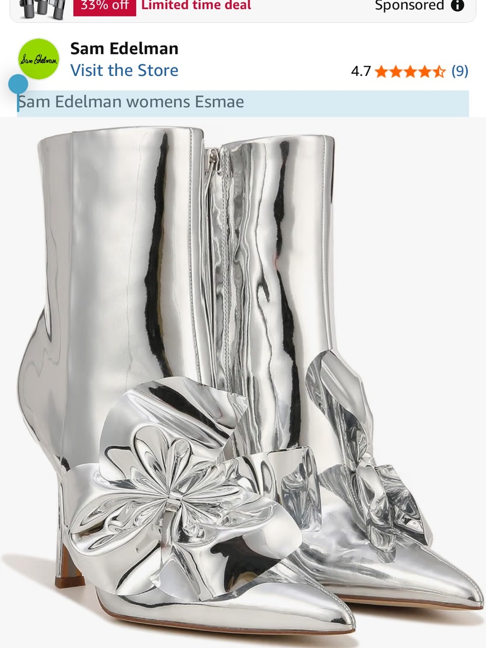 Sam Edelman Silver Metallic Floral-Embellished Ankle Boots